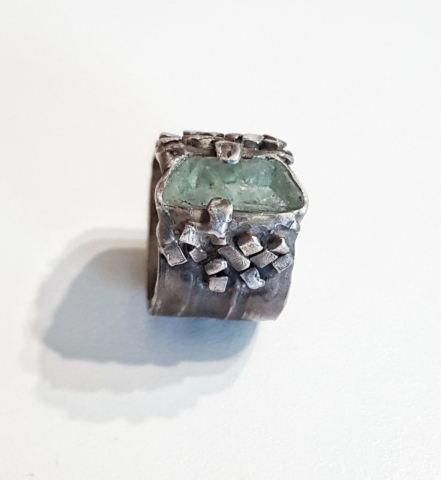 organic sterling silver ring with raw opal