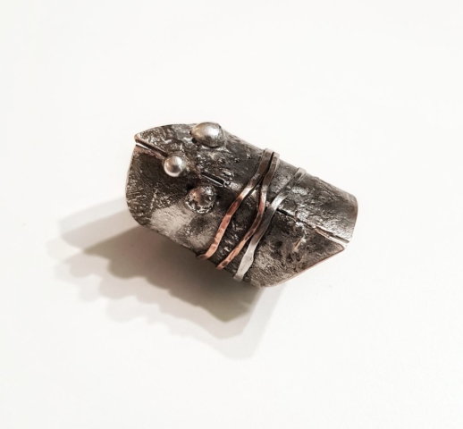 fused silver and copper ring, statement ring