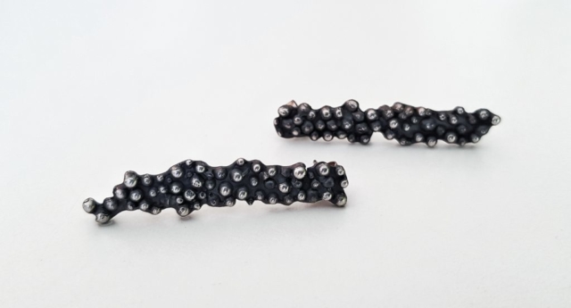 sterling silver granulated earrings, lost  wax
