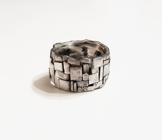 sterling silver mosaic ring, lost wax