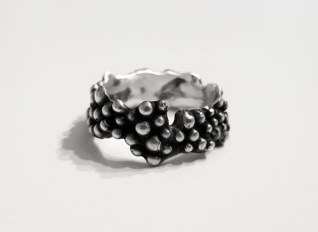 sterling silver granulated simple ring, lost wax casting, patina